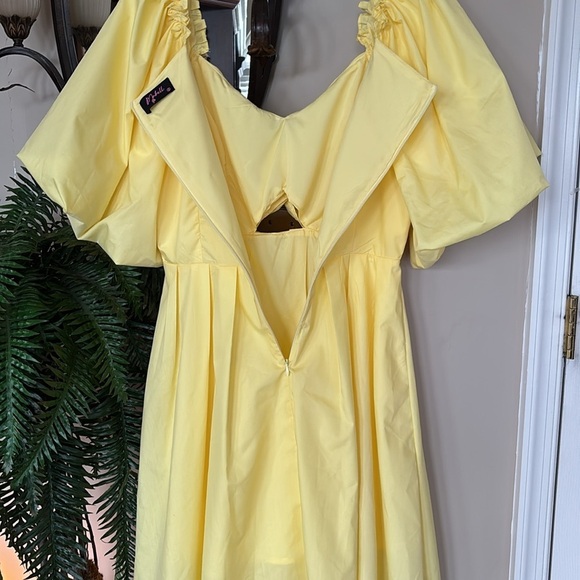 Vintage MABELL NWOT Yellow Puff Sleeves Mini Dress Cutout Gathered Ruched Spring - Picture 11 of 14